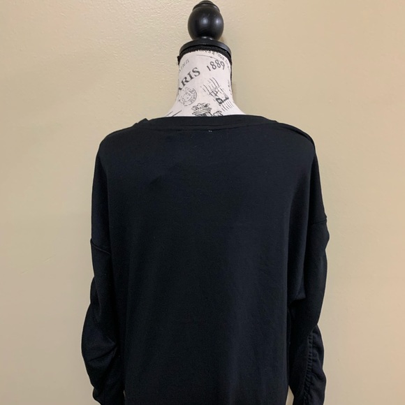 Lush Black Ruched Drawstring Long Sleeve Mini Dress Size Large - Picture 13 of 15